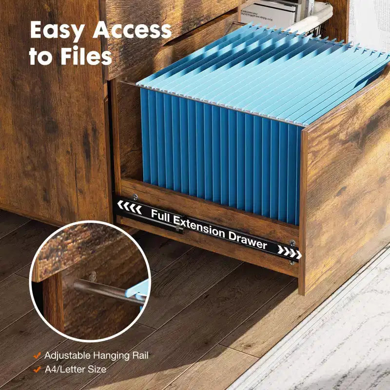 Modern 3-Layer Mobile Filing Cabinet with Wooden Drawers & Wheels, Lateral Storage File Cabinet for Home Office, Study