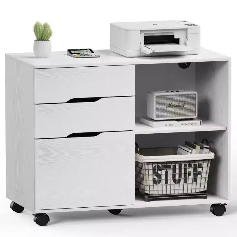 Modern 3-Layer Mobile Filing Cabinet with Wooden Drawers & Wheels, Lateral Storage File Cabinet for Home Office, Study