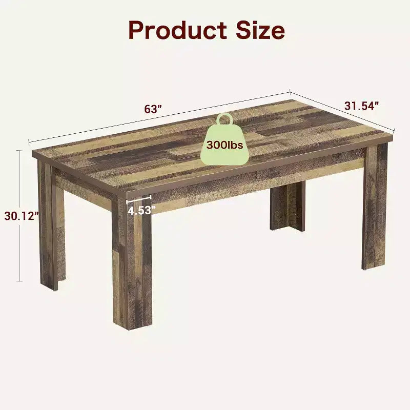 Dining Table for 6-8, 71" Rectangular Farmhouse Kitchen Table, Wooden Dining Room Table with Reinforced Support Base & Triangle Legs