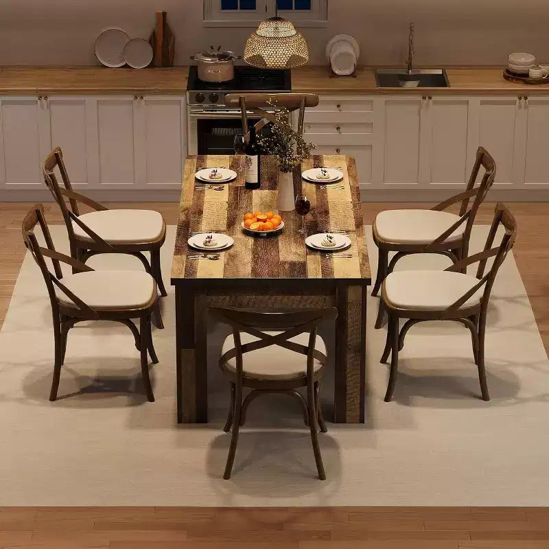 Dining Table for 6-8, 71" Rectangular Farmhouse Kitchen Table, Wooden Dining Room Table with Reinforced Support Base & Triangle Legs