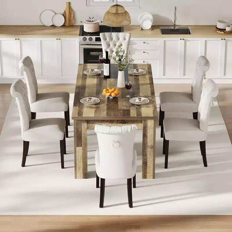 Dining Table for 6-8, 71" Rectangular Farmhouse Kitchen Table, Wooden Dining Room Table with Reinforced Support Base & Triangle Legs