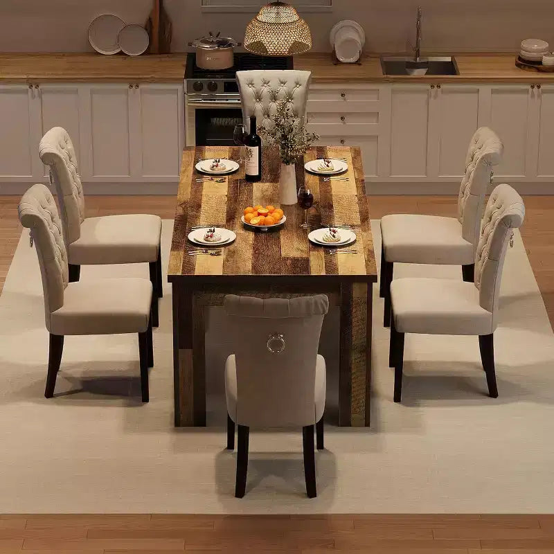 Dining Table for 6-8, 71" Rectangular Farmhouse Kitchen Table, Wooden Dining Room Table with Reinforced Support Base & Triangle Legs