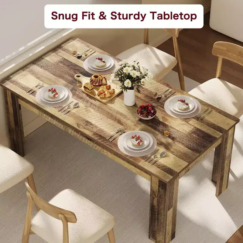 Dining Table for 6-8, 71" Rectangular Farmhouse Kitchen Table, Wooden Dining Room Table with Reinforced Support Base & Triangle Legs
