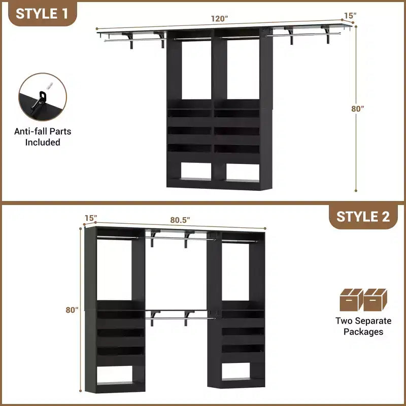 Set of Two 80-120" Closet System with Door and Wooden Drawers