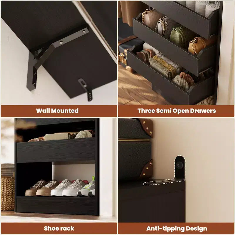 Set of Two 80-120" Closet System with Door and Wooden Drawers
