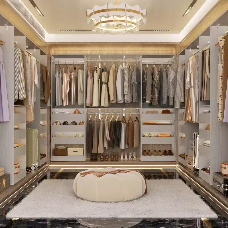 Set of Two 80-120" Closet System with Door and Wooden Drawers