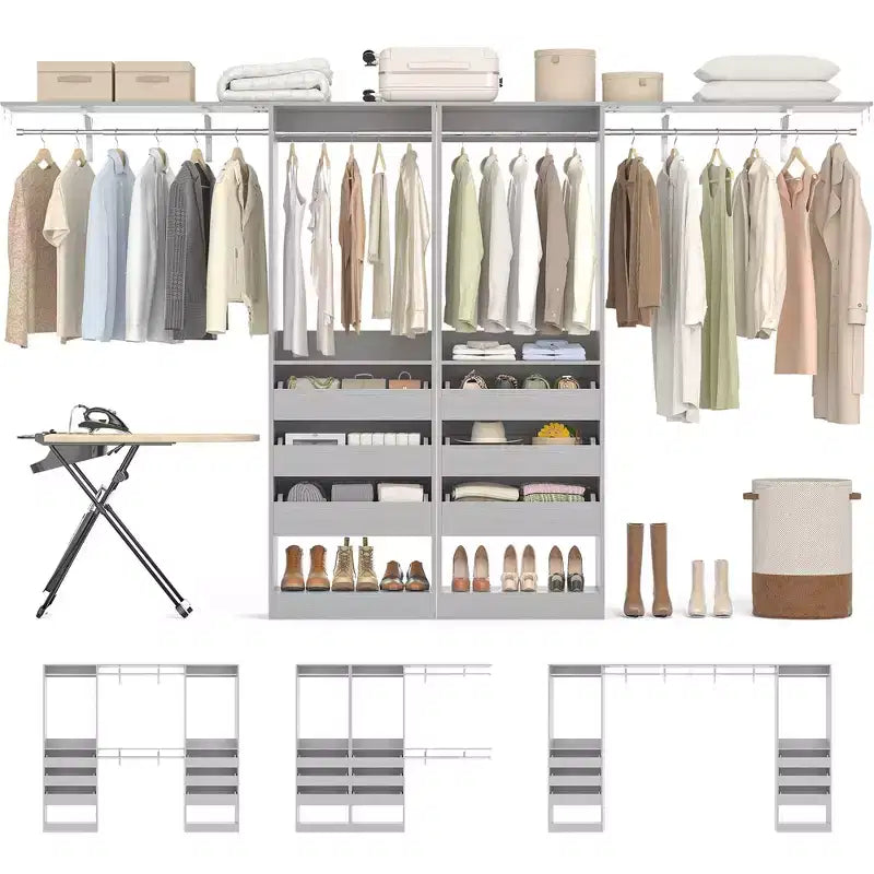 Set of Two 80-120" Closet System with Door and Wooden Drawers