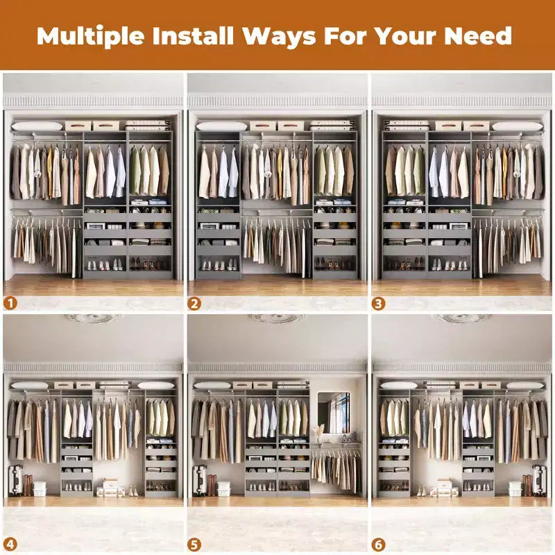 Set of Two 80-120" Closet System with Door and Wooden Drawers