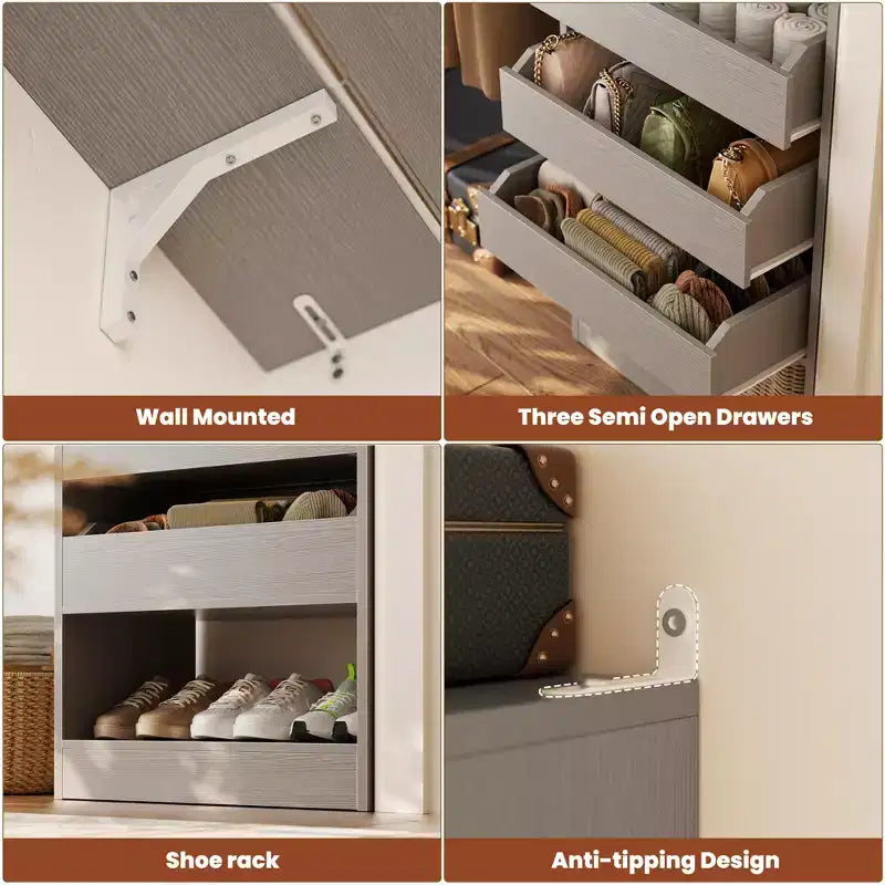 Set of Two 80-120" Closet System with Door and Wooden Drawers