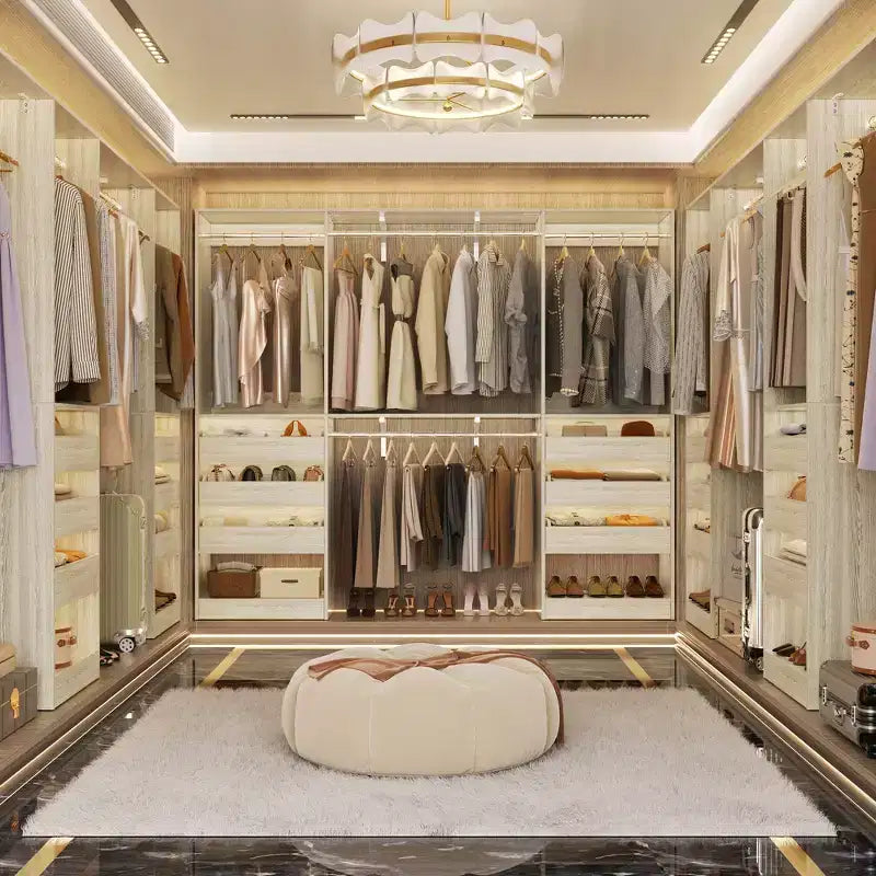 Set of Two 80-120" Closet System with Door and Wooden Drawers