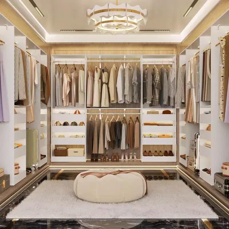 Set of Two 80-120" Closet System with Door and Wooden Drawers
