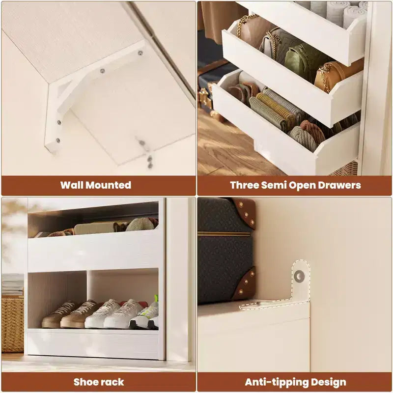 Set of Two 80-120" Closet System with Door and Wooden Drawers