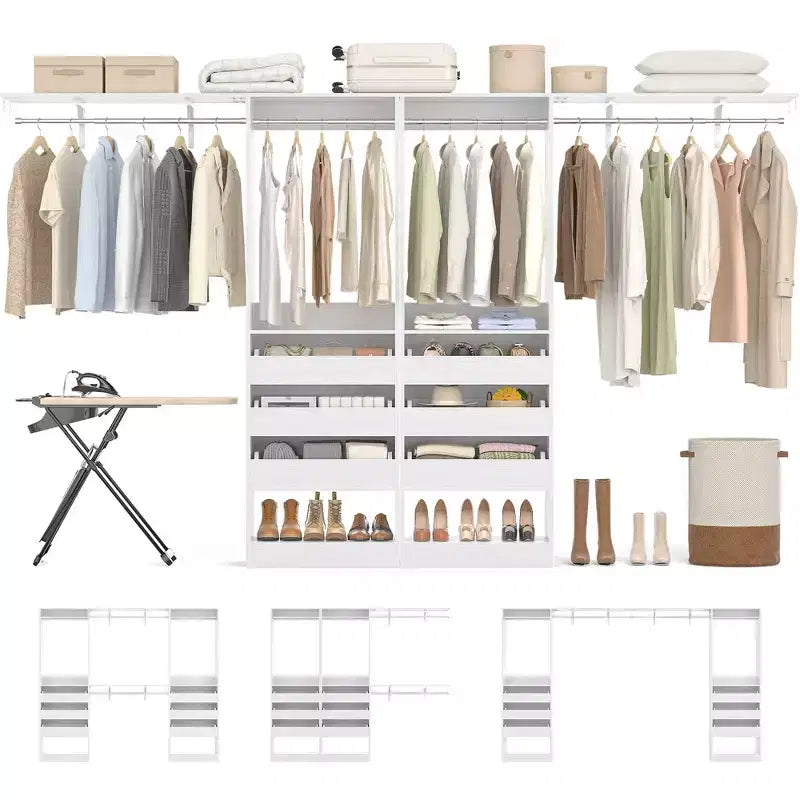 Set of Two 80-120" Closet System with Door and Wooden Drawers