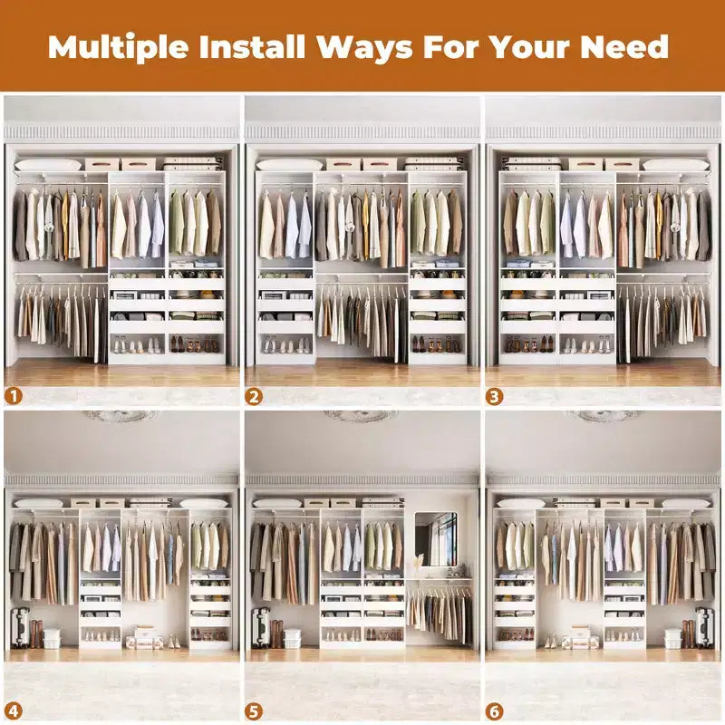 Set of Two 80-120" Closet System with Door and Wooden Drawers