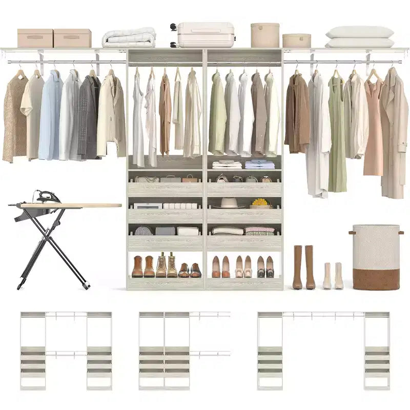 Set of Two 80-120" Closet System with Door and Wooden Drawers