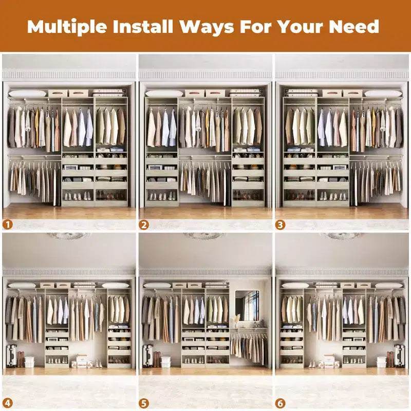 Set of Two 80-120" Closet System with Door and Wooden Drawers