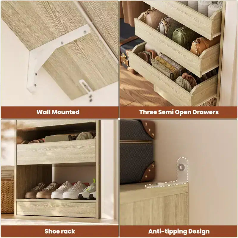 Set of Two 80-120" Closet System with Door and Wooden Drawers