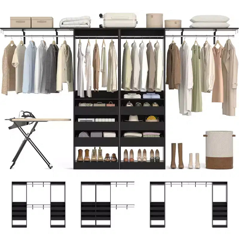 Set of Two 80-120" Closet System with Door and Wooden Drawers