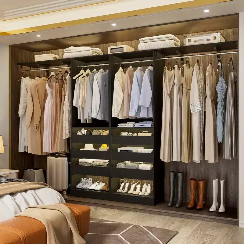 Set of Two 80-120" Closet System with Door and Wooden Drawers