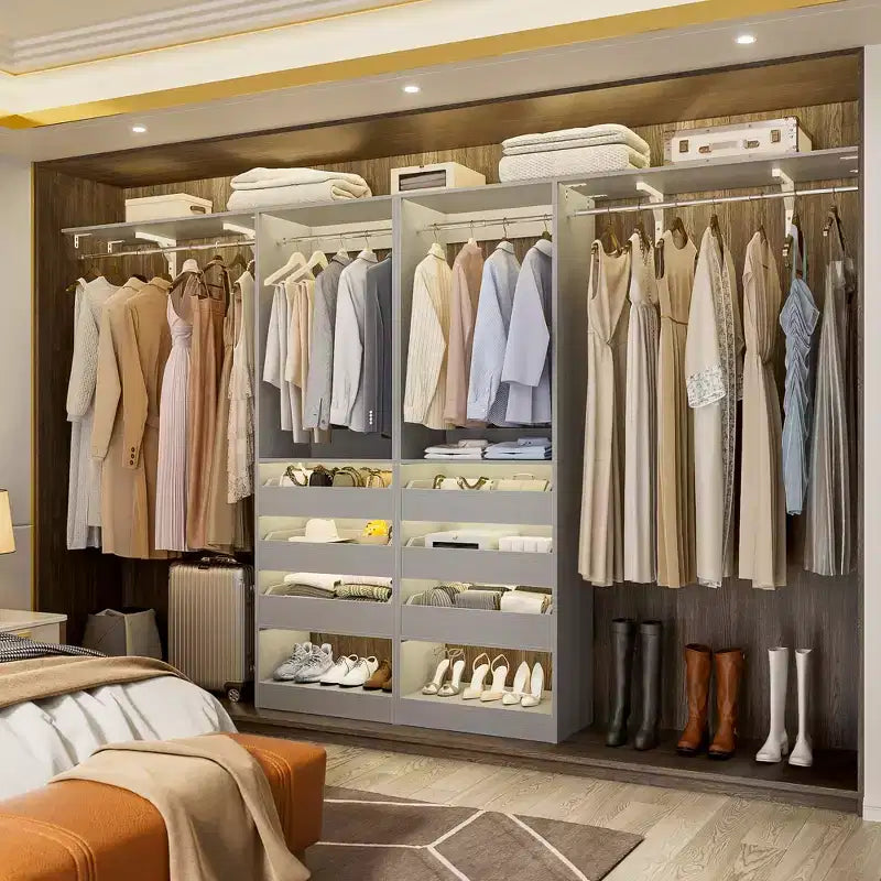 Set of Two 80-120" Closet System with Door and Wooden Drawers