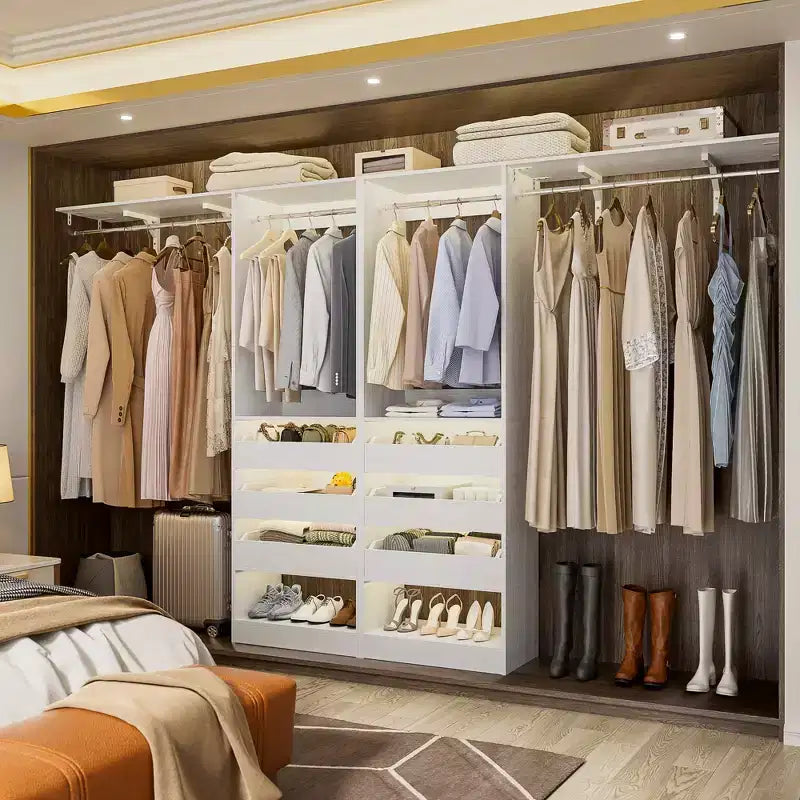 Set of Two 80-120" Closet System with Door and Wooden Drawers