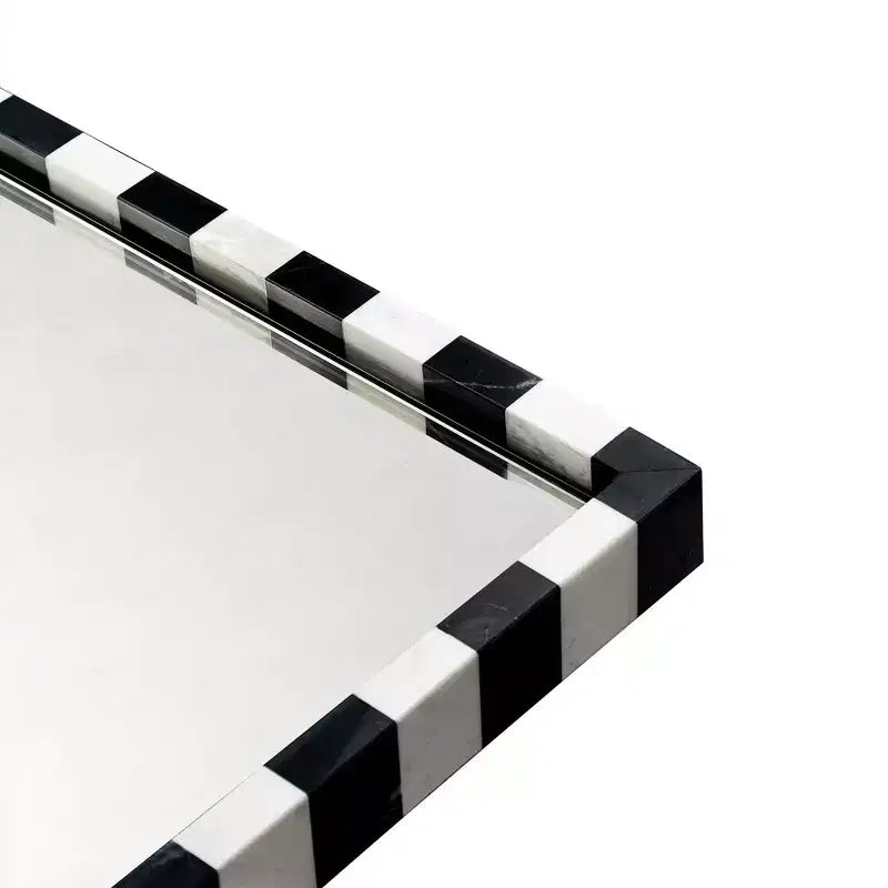 Decorative Marble Rectangular Wall Mirror in Bold Black and White Checkerboard Pattern 20 x 30", Perfect for Bathroom, Entryway