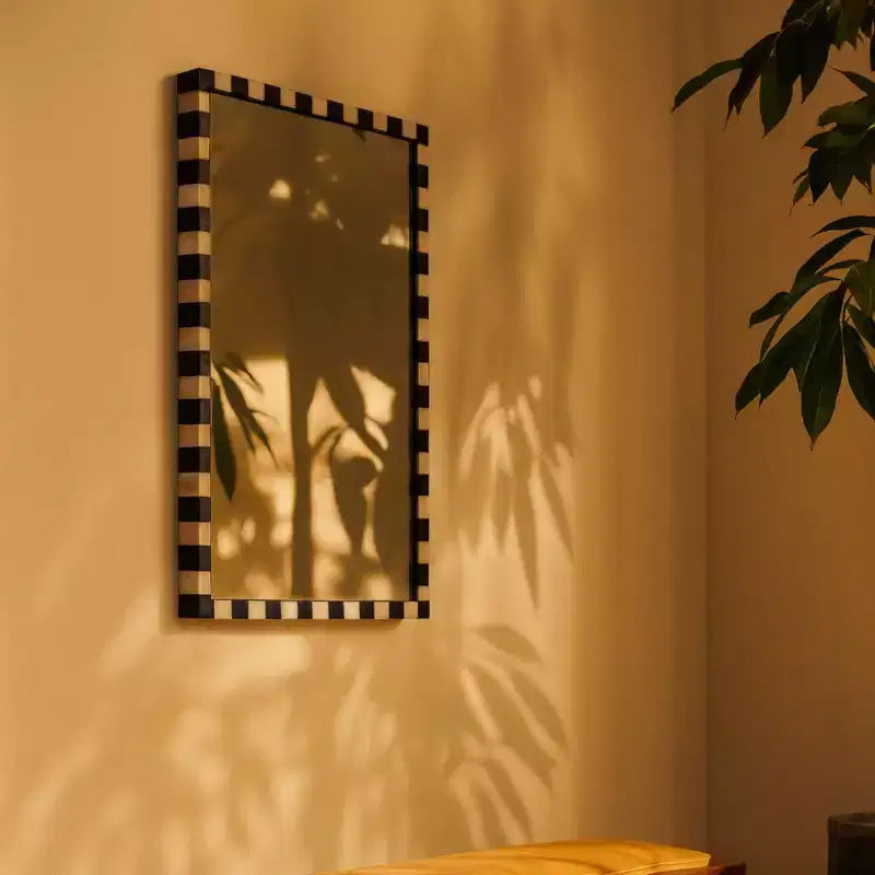 Decorative Marble Rectangular Wall Mirror in Bold Black and White Checkerboard Pattern 20 x 30", Perfect for Bathroom, Entryway
