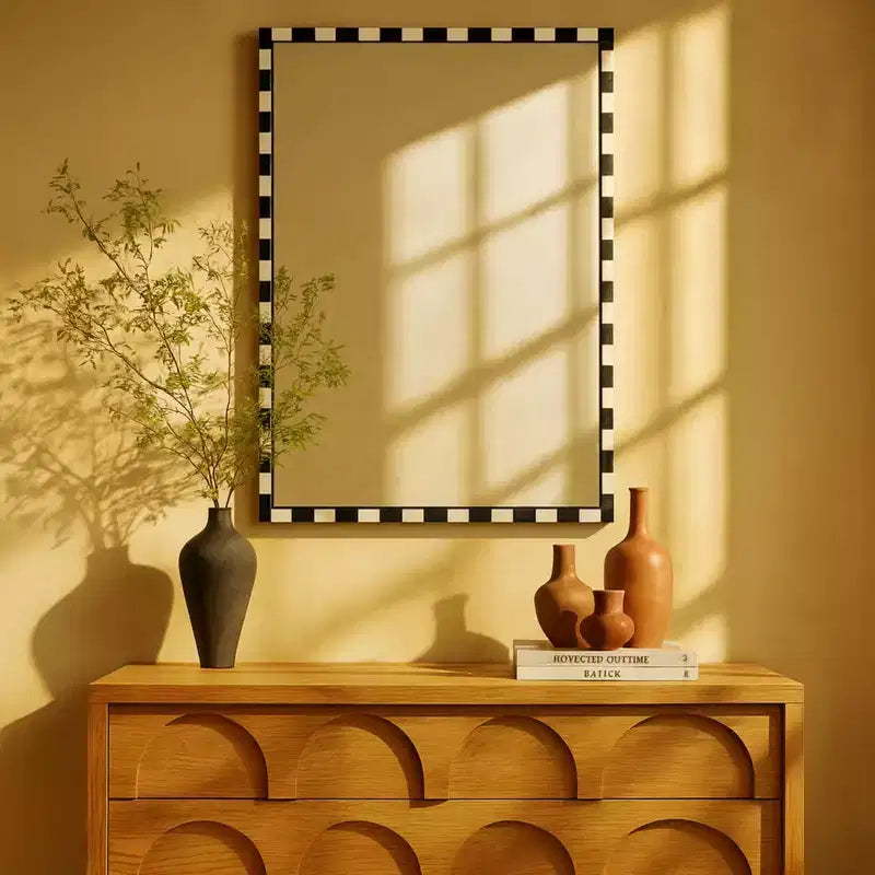 Decorative Marble Rectangular Wall Mirror in Bold Black and White Checkerboard Pattern 20 x 30", Perfect for Bathroom, Entryway