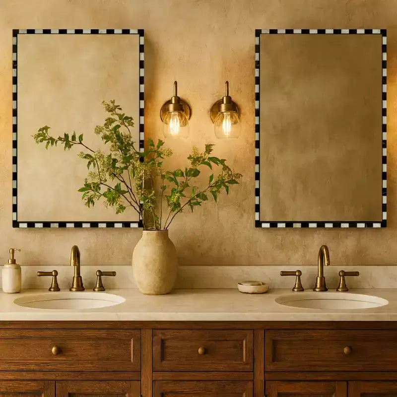 Decorative Marble Rectangular Wall Mirror in Bold Black and White Checkerboard Pattern 20 x 30", Perfect for Bathroom, Entryway