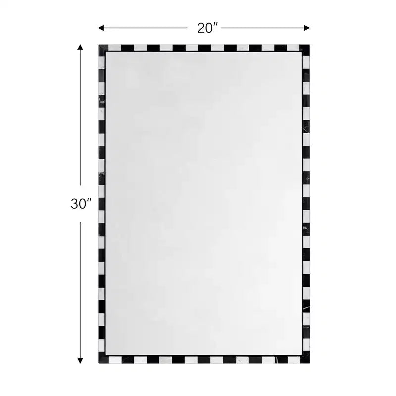 Decorative Marble Rectangular Wall Mirror in Bold Black and White Checkerboard Pattern 20 x 30", Perfect for Bathroom, Entryway