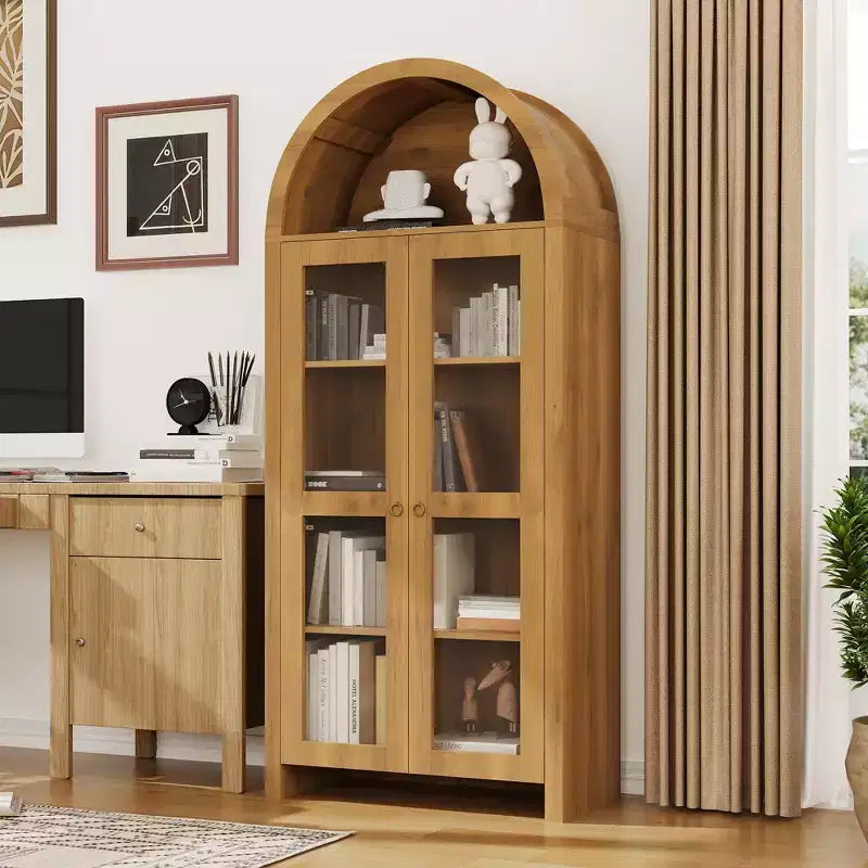70 Tall Arched Pantry Cabinet with Acrylic Doors  5-Tier Adjustable Shelf Wooden Storage Cabinet, Modern Bookshelf for Kitchen, Dining & Living Room