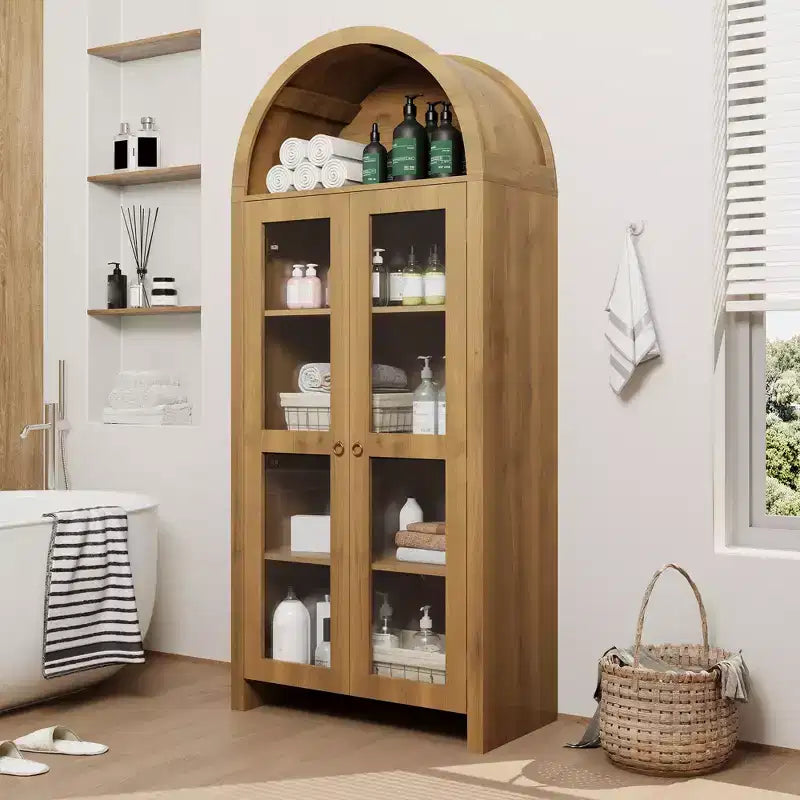 70 Tall Arched Pantry Cabinet with Acrylic Doors  5-Tier Adjustable Shelf Wooden Storage Cabinet, Modern Bookshelf for Kitchen, Dining & Living Room