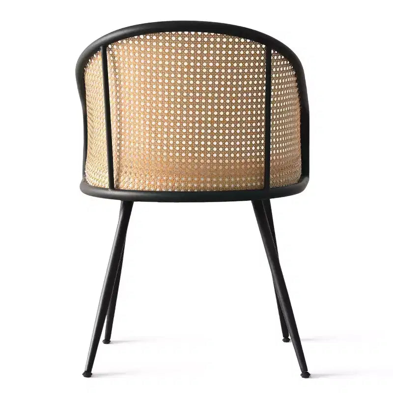 Dining Room Chairs Set of 2, Modern Upholstered Armchair with Rattan Woven Back & Black Metal Legs