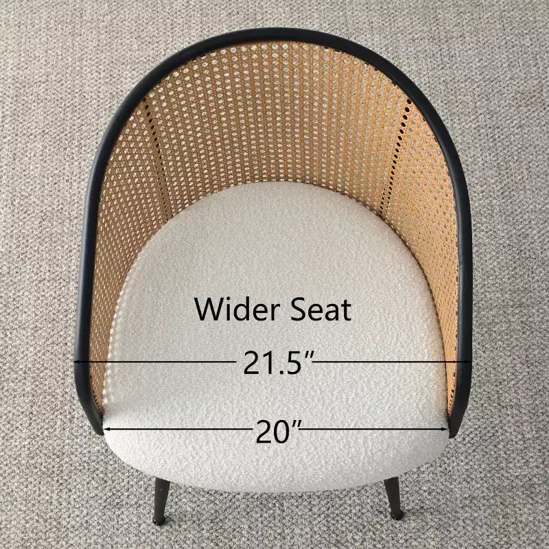Dining Room Chairs Set of 2, Modern Upholstered Armchair with Rattan Woven Back & Black Metal Legs