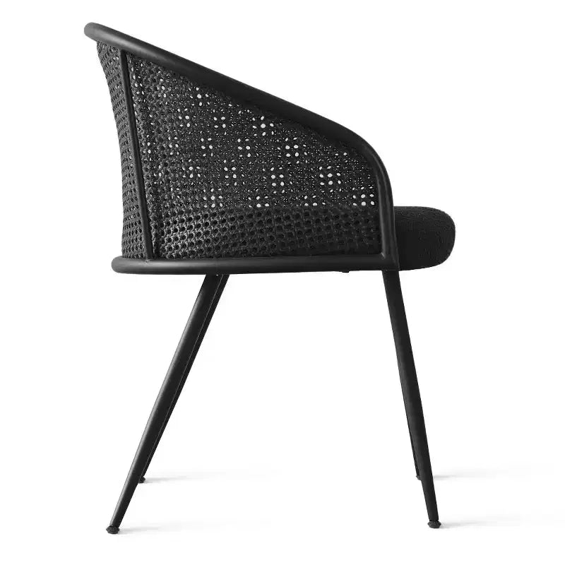 Dining Room Chairs Set of 2, Modern Upholstered Armchair with Rattan Woven Back & Black Metal Legs