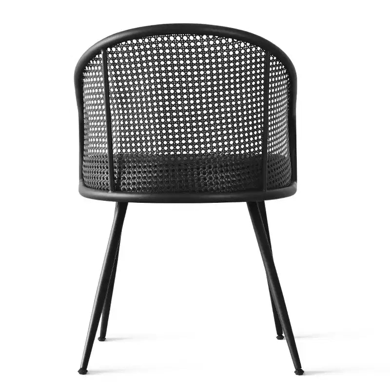 Dining Room Chairs Set of 2, Modern Upholstered Armchair with Rattan Woven Back & Black Metal Legs