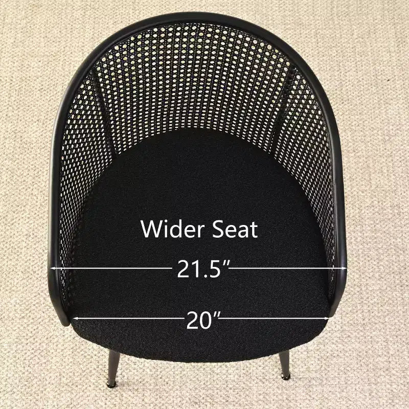 Dining Room Chairs Set of 2, Modern Upholstered Armchair with Rattan Woven Back & Black Metal Legs