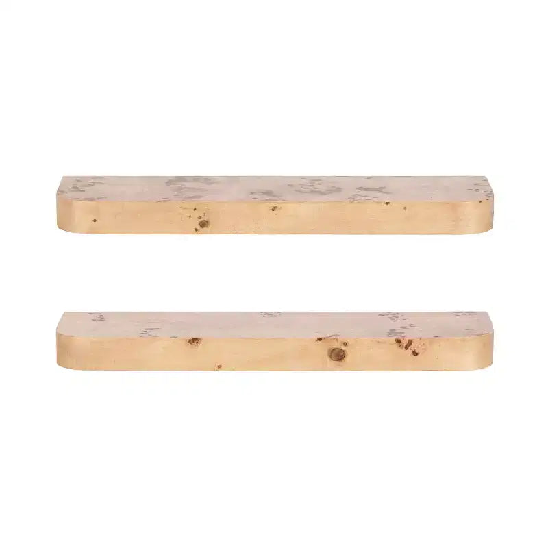 Floating Wall Shelves, Natural Burlwood, 2 Piece 24 Inch
