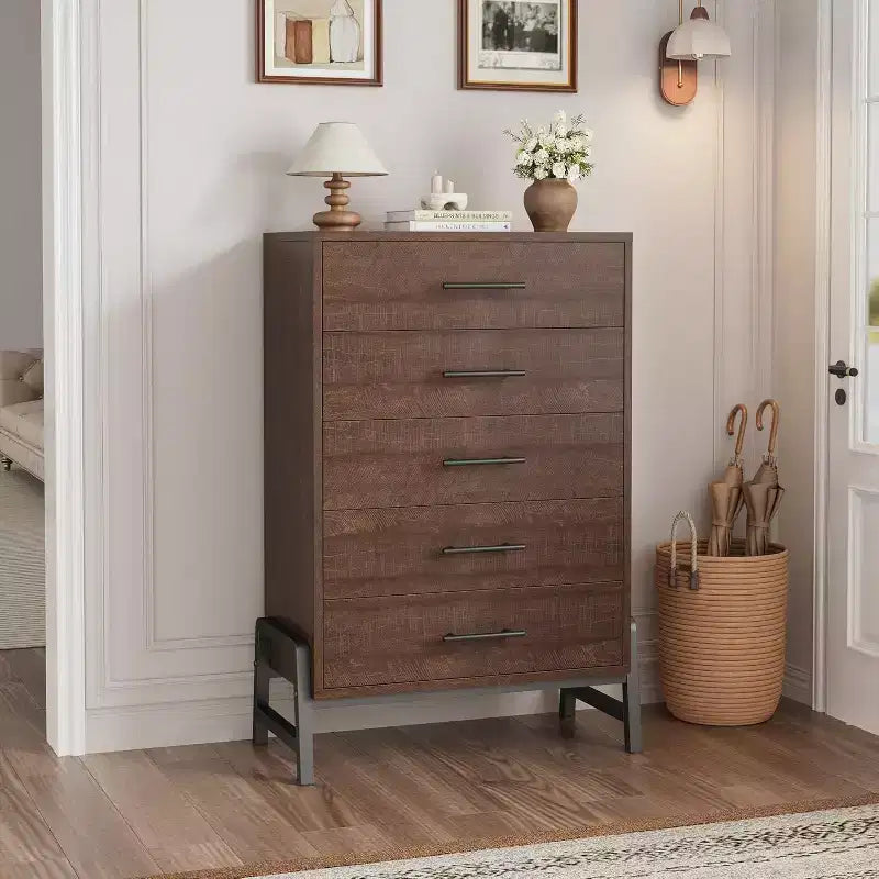 6 Drawer Dresser, Tall Storage Cabinet with Modern Angled Legs for Bedroom or Living Room, 46.6"