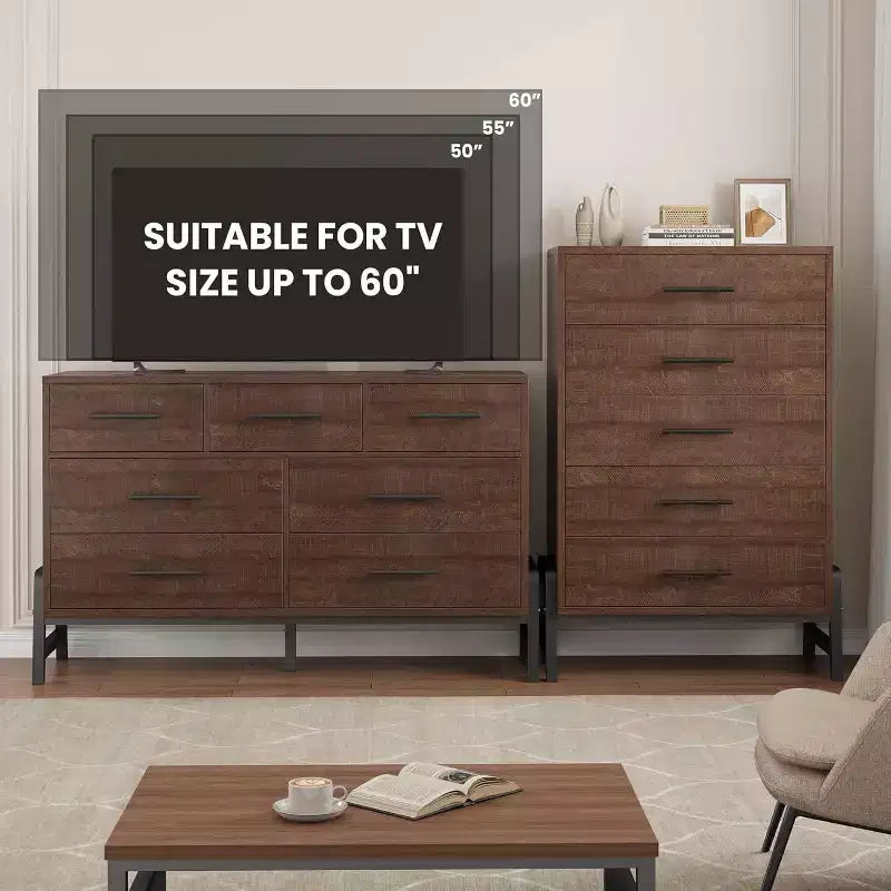 6 Drawer Dresser, Tall Storage Cabinet with Modern Angled Legs for Bedroom or Living Room, 46.6"
