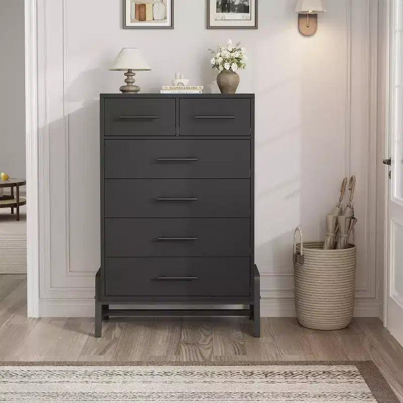 6 Drawer Dresser, Tall Storage Cabinet with Modern Angled Legs for Bedroom or Living Room, 46.6"