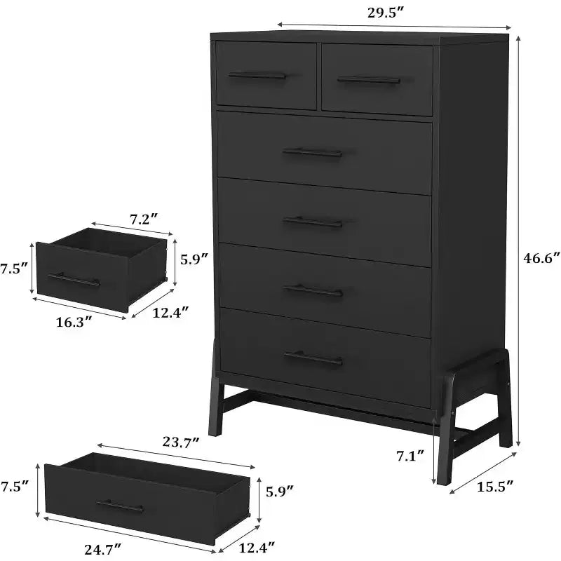 6 Drawer Dresser, Tall Storage Cabinet with Modern Angled Legs for Bedroom or Living Room, 46.6"