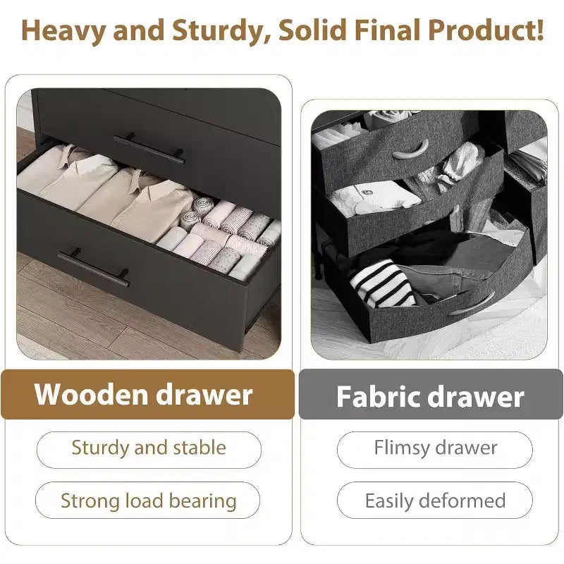 6 Drawer Dresser, Tall Storage Cabinet with Modern Angled Legs for Bedroom or Living Room, 46.6"