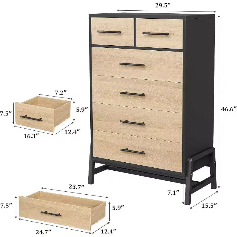 6 Drawer Dresser, Tall Storage Cabinet with Modern Angled Legs for Bedroom or Living Room, 46.6"