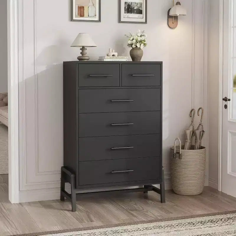 6 Drawer Dresser, Tall Storage Cabinet with Modern Angled Legs for Bedroom or Living Room, 46.6"