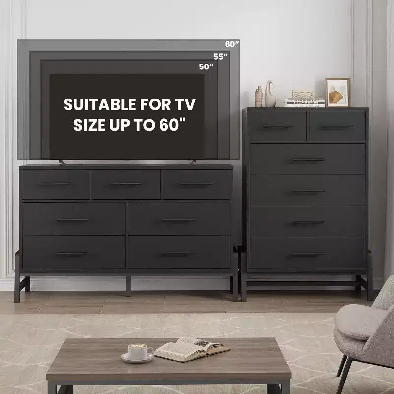 6 Drawer Dresser, Tall Storage Cabinet with Modern Angled Legs for Bedroom or Living Room, 46.6"
