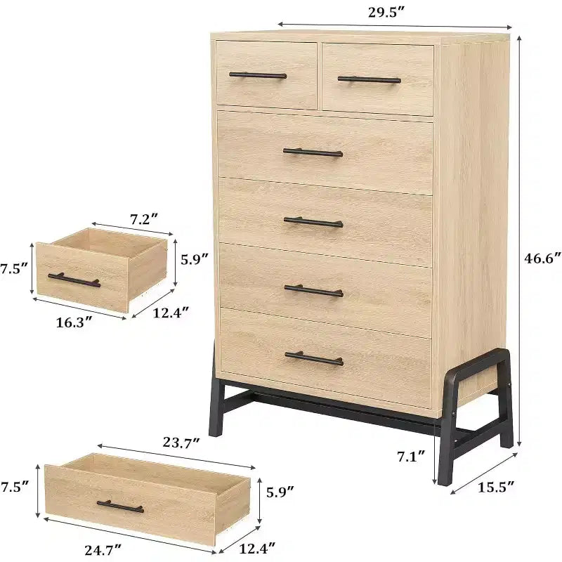 6 Drawer Dresser, Tall Storage Cabinet with Modern Angled Legs for Bedroom or Living Room, 46.6"