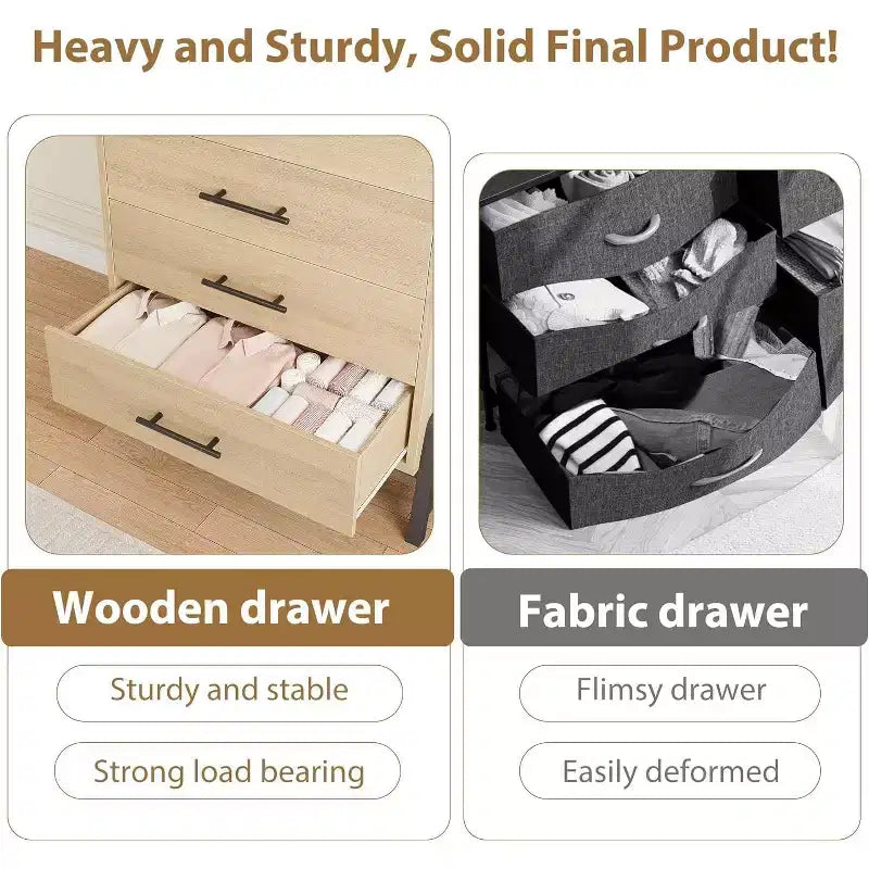 6 Drawer Dresser, Tall Storage Cabinet with Modern Angled Legs for Bedroom or Living Room, 46.6"