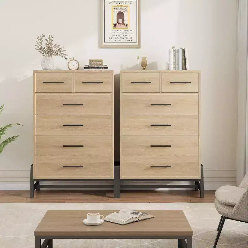 6 Drawer Dresser, Tall Storage Cabinet with Modern Angled Legs for Bedroom or Living Room, 46.6"