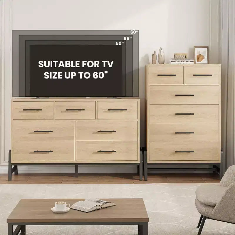 6 Drawer Dresser, Tall Storage Cabinet with Modern Angled Legs for Bedroom or Living Room, 46.6"